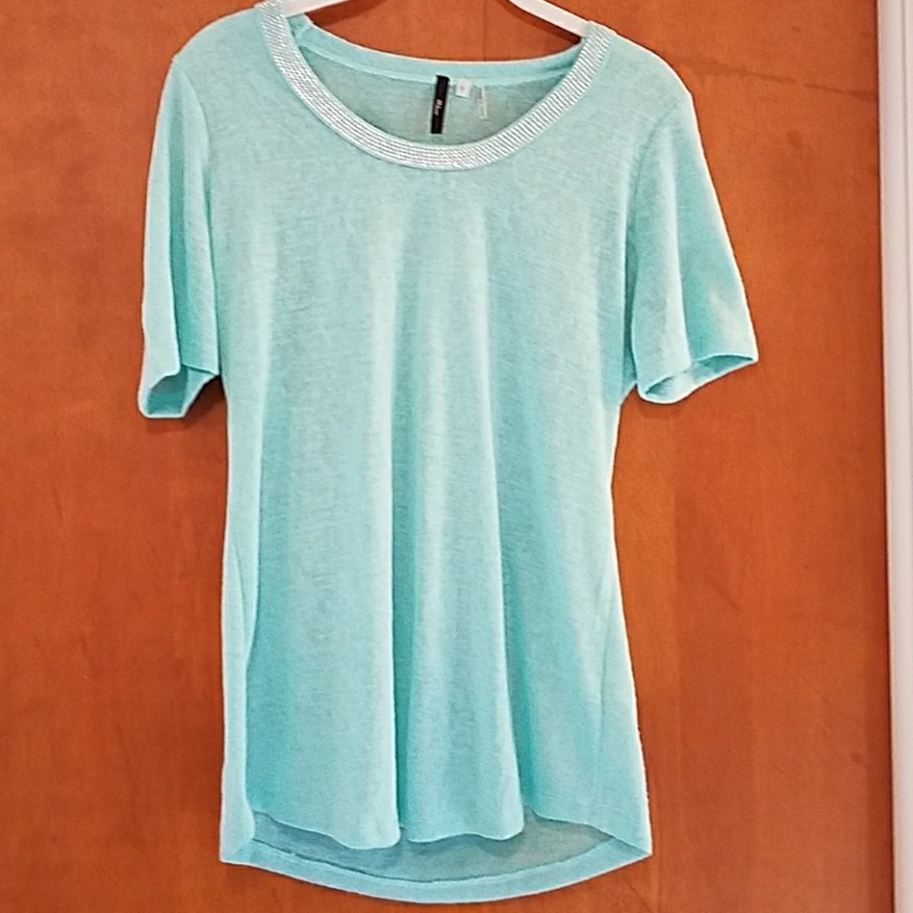 Short Sleeve Embellished Neck Sweater S